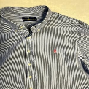 Ralph Lauren Seersucker Button Up Men's XL Classic Blue & White Pink Pony Club
